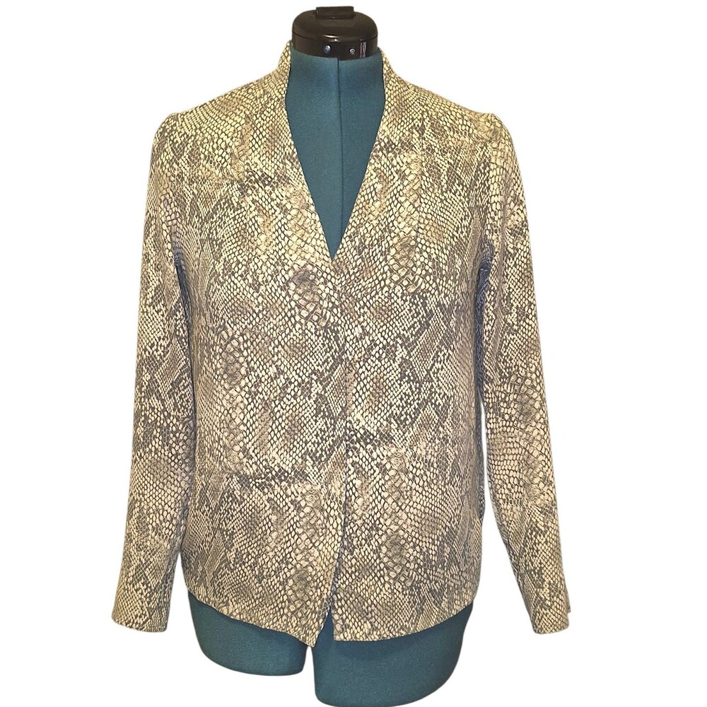 Aritzia Babaton Grey Snakeskin Print Matte Satin V Neck Power Blouse Size S